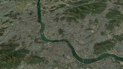 Satellite Seoul map background loop. Spinning around South Korea city air f.. Stock Footage 260558175