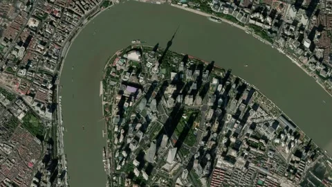 Satellite Shanghai map background loop. Spinning around China city air foot.. Vidéo 242462751