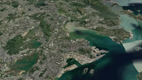 Satellite Shenzhen map background loop. Spinning around China city air foot.. Vidéo 242545464