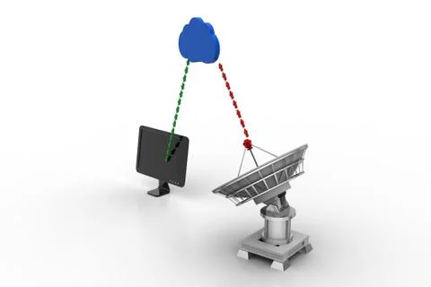 Satellite signal through cloud to led monitor Grats Stockgrafik