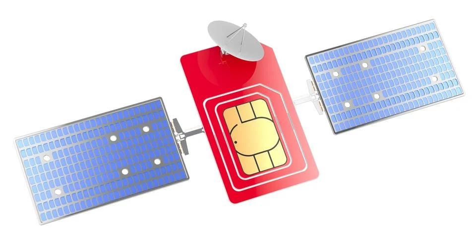 Satellite with sim card, 3D rendering Illustrazione stock