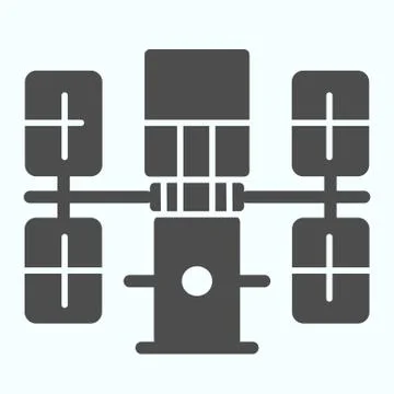 Satellite solid icon. Orbit science space station. Universe exploration design Stockillustratie
