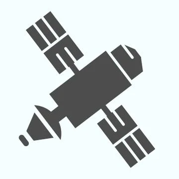 Satellite solid icon. Space communication system broadcasting with antenna Ilustración de archivo
