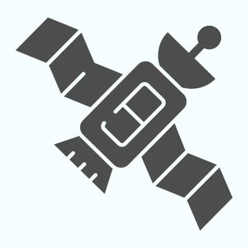 Satellite solid icon. Space orbit communication with dish system broadcasting Ilustración de archivo