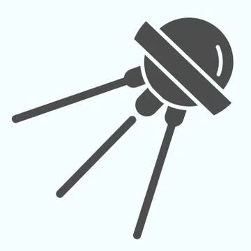Satellite solid icon. Sputnik 1 with round shadow. Outer space design concept Stock Illustration