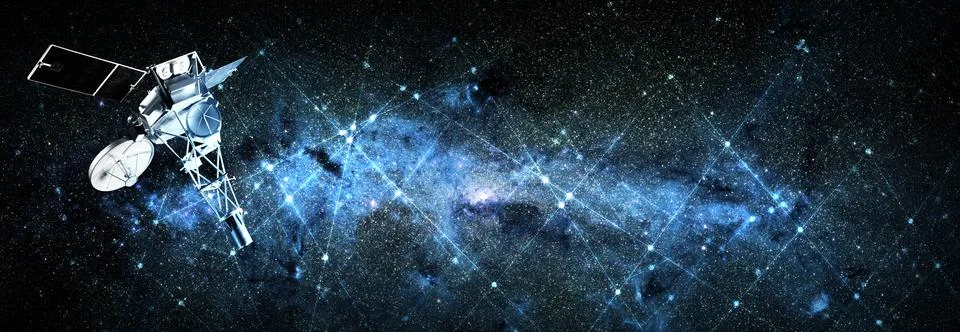 Satellite on space background. Elements of this image furnished by NASA. Stock Photos