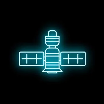 Satellite space communications network icon with neon glow Stock Illustration