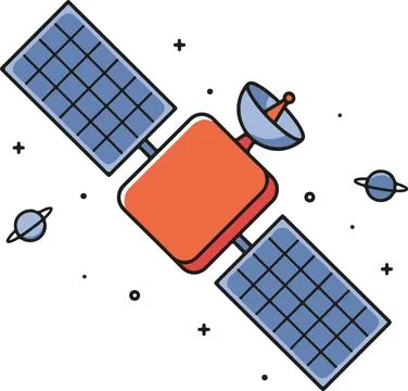 Satellite in space, minimal simple vector illustration Stock Illustration