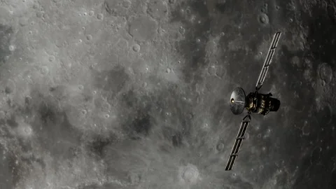 Satellite in Space over moon, Elements of this image furnished by NASA 動画素材 301894198