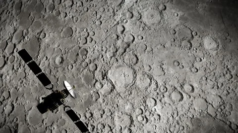 Satellite in Space over moon, Elements of this image furnished by NASA Stock Footage 301894516