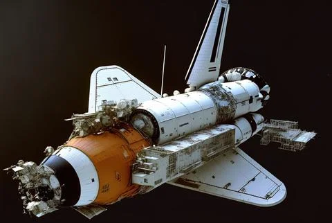 The satellite is on the space shuttle, which is set against a white background Stock Illustration