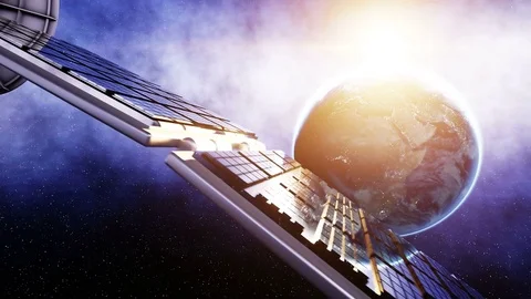 Satellite in space. view of the earth. Sunrise. 4k animation. Vidéo 71352253