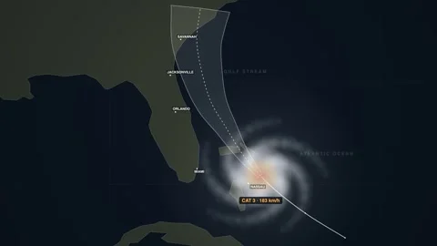 Satellite-style infrared view of a hurricane moving up the Florida east coast 動画素材 341784364