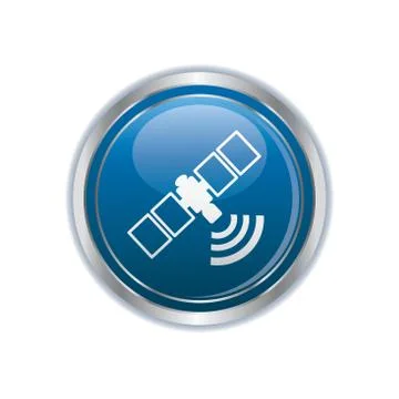 Satellite symbol on silver button Stock Illustration