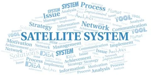 Satellite System typography vector word cloud. Stock Illustration