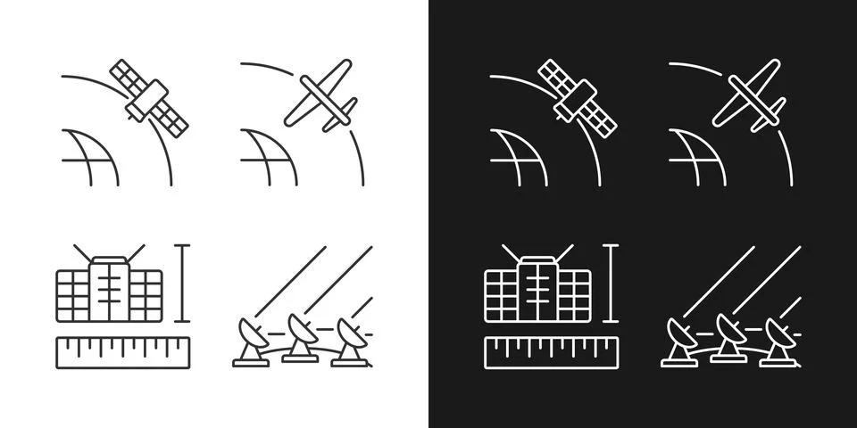 Satellite technologies linear icons set for dark and light mode Stock-Illustration