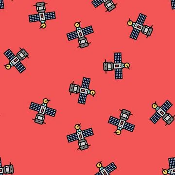 Satellite technology aeronautical engineer vector seamless pattern Stock Illustration