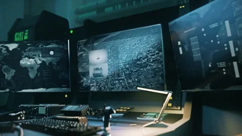 Satellite terrain analysis software used for identifying the army position Stock Footage 304704613