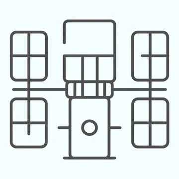 Satellite thin line icon. Orbit science space station. Universe exploration Stock Illustration