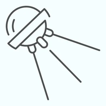 Satellite thin line icon. Sputnik 1 with round shadow. Outer space design Stock Illustration