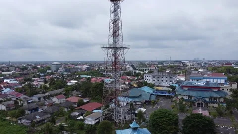 Satellite tower transmitting local television networks Stock Footage 315884157