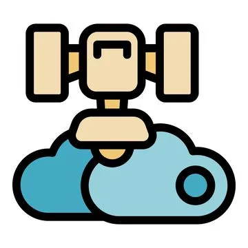 Satellite transmitting data to cloud servers, space technology icon Illustrazione stock