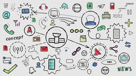 Satellite transmitting information connecting global communication network Stock Footage 291619288