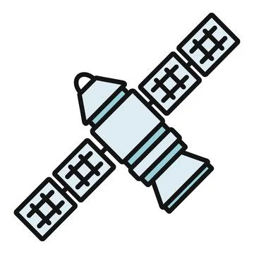 Satellite vector working with solar panels on orbit Stock Illustration