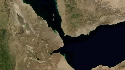 Satellite video zoom on Bab el Mandeb strait geography and Red Sea Stock-Footage 334759062