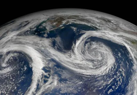 Satellite view of 2 hurricanes from space. Elements of this image furnished b Foto stock