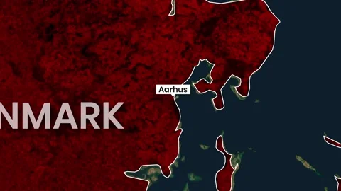 Satellite view animation showing movement across Denmark with Aarhus highlighted Stock Footage 341957294