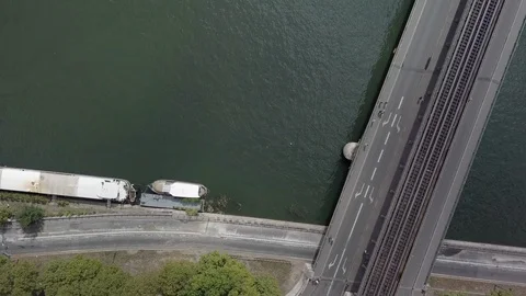 Satellite view of a bridge in Paris Stock Footage 105545714