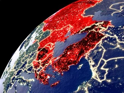 Satellite view of BSEC countries on Earth Stock Photos