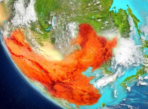 Satellite view of China in red Stock Illustration