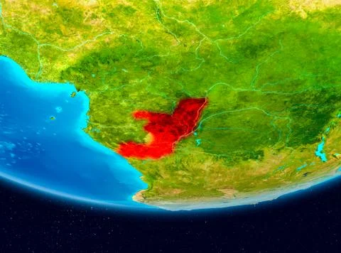 Satellite view of Congo in red Stock Illustration