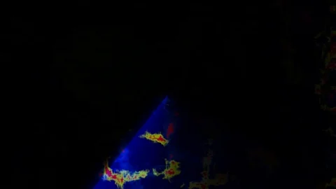 Satellite View of Deep Space Flying Front View of Big Burning Plasma UFO Video stock 112994765