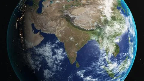 Satellite view of earth with Zoom in on India from space イラスト素材