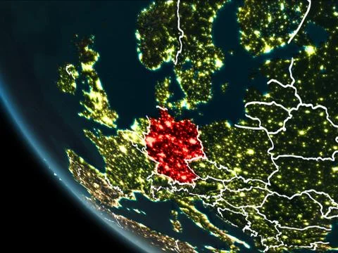 Satellite view of Germany at night Illustrazione stock