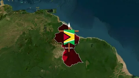 Satellite view of Guyana with flag Stock Footage 335296738