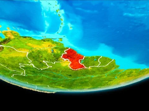 Satellite view of Guyana Stock Illustration