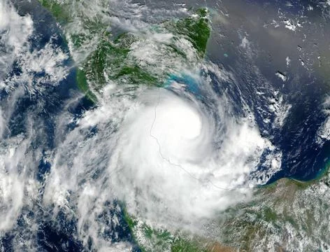 Satellite view of Hurricane. Elements of this image furnished by NASA. Sat... Stockfoto's