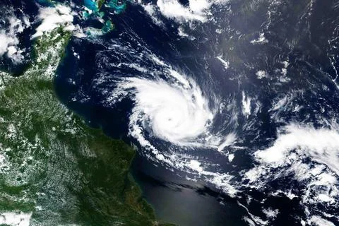 Satellite view of Hurricane. Elements of this image furnished by NASA. Sat... Stock Photos