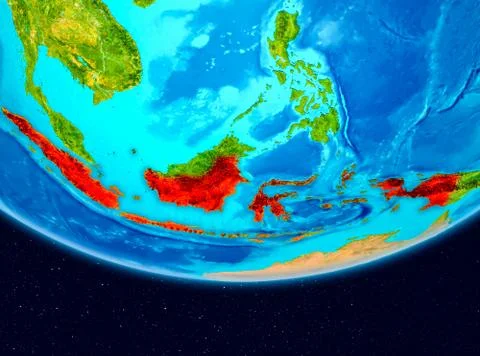 Satellite view of Indonesia in red Stock-Illustration
