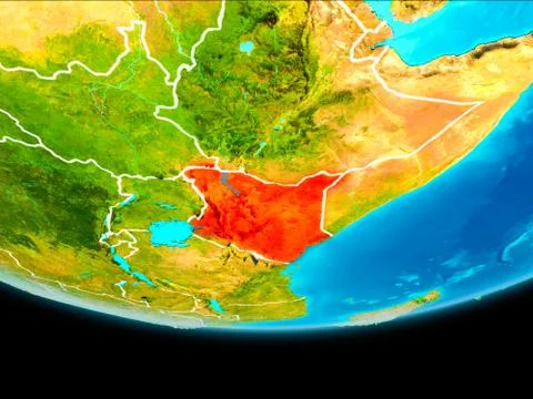 Satellite view of Kenya Stock Illustration