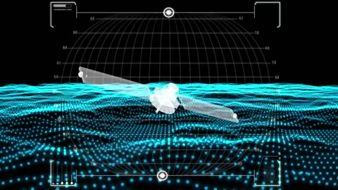 Satellite view of land, war operations, sci-fi, night vision. Military target Stock-Footage 233884084