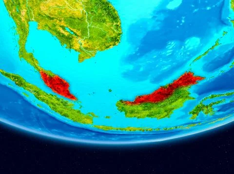Satellite view of Malaysia in red Stock Illustration