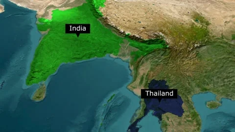 Satellite view map of asia highlighting india and thailand with satellite 库存影片 345992018