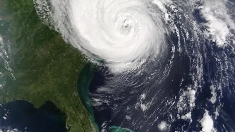 Satellite view of a massive hurricane with a clear eye. Stock Footage 314090826