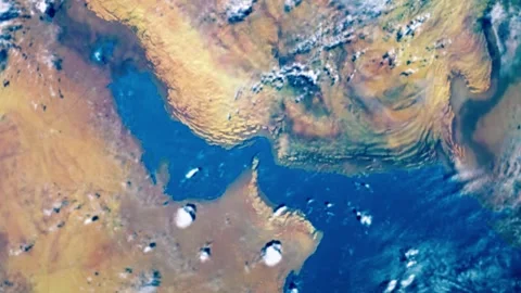 Satellite View of Middle East and Persian Gulf with Strait of Hormuz Stock Footage 331132288