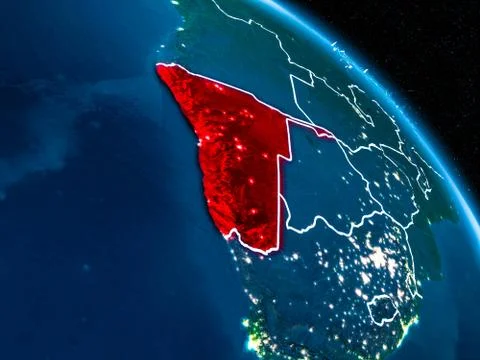 Satellite view of Namibia at night Stock Illustration